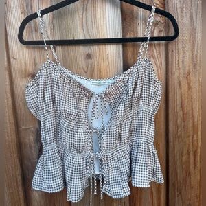 Brown Gingham Ruffle Tank A&F